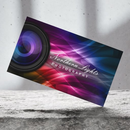 Customizable Photographer Camera Lens &amp; Aurora Photography Business Card