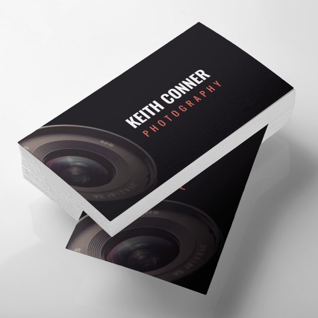 Photographer Camera Lens Black  Business Card (Creator Uploaded)