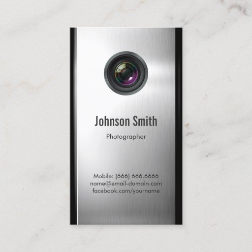 Customizable Photographer - Camera Lens in Silver Metallic Look Business Card