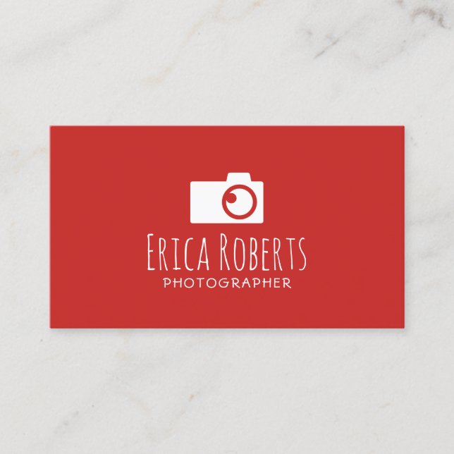 Photographer Camera Logo Minimal Red Photography Business Card (Front)