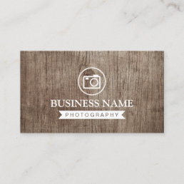 Photographer Camera Logo Vintage Wood Photography Business Card