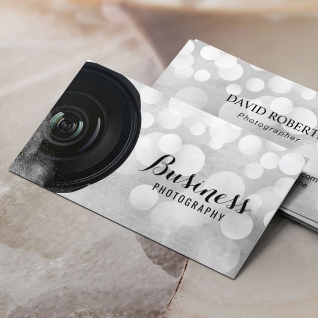 Photographer Camera Modern Silver Photography Business Card (Creator Uploaded)