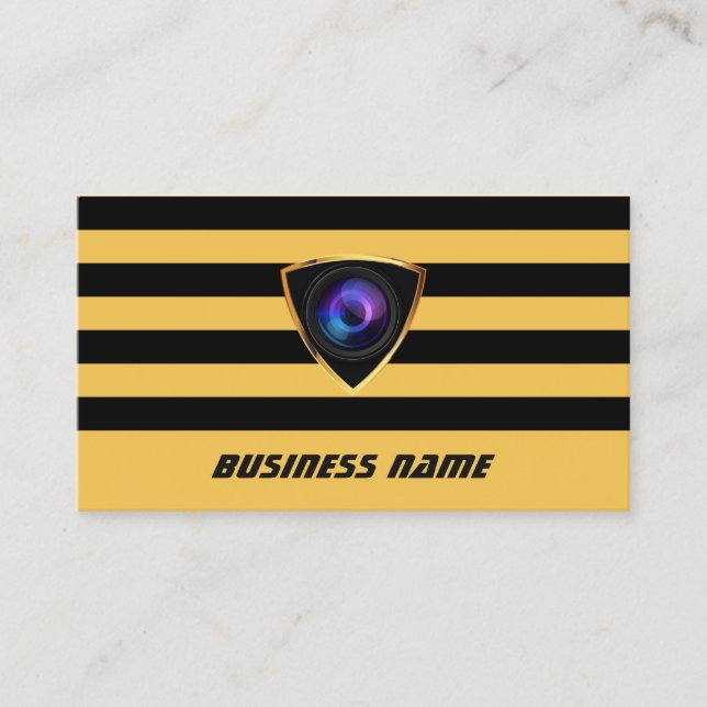 Photographer Camera Modern Stripes Photography Business Card (Front)