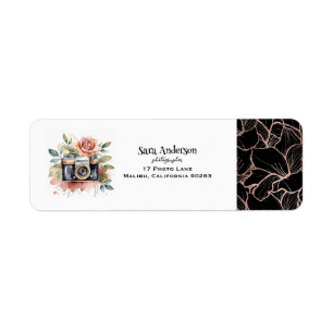 Photographer Camera Peach Roses Return Address Label