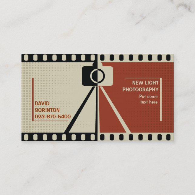Photographer camera photography black, beige business card (Front)