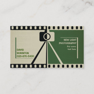 Photographer camera photography black, green beige business card