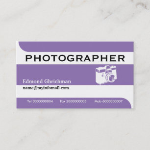 Photographer camera purple and white professional business card