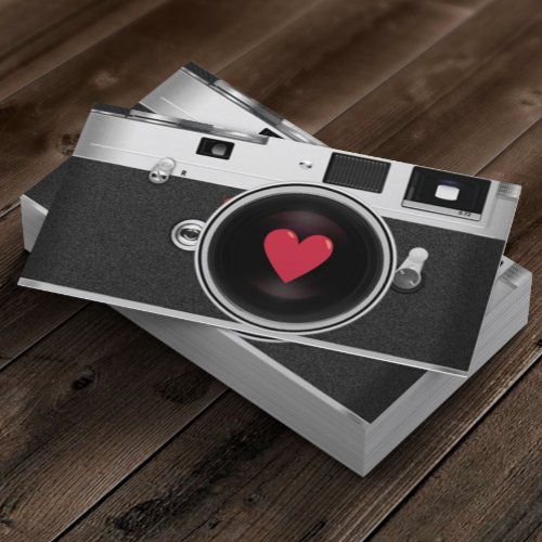 Photographer Camera  Red Heart Photography Business Card