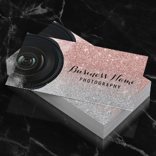 Photographer Camera Rose Gold Glitter Photography Business Card