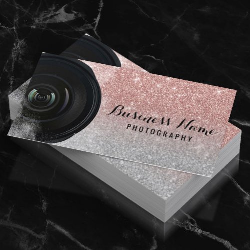 Photographer Camera Rose Gold Glitter Photography Business Card
