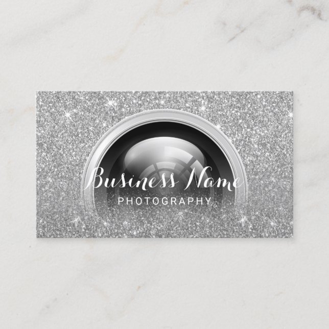Photographer Camera Silver Glitter Photography Business Card (Front)