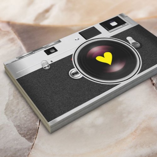 Photographer Camera Yellow Heart Photography Business Card