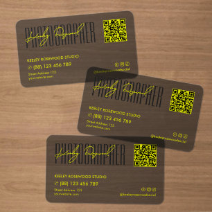 Photographer Cinematographer Yellow Transparent QR Clear Business Cards