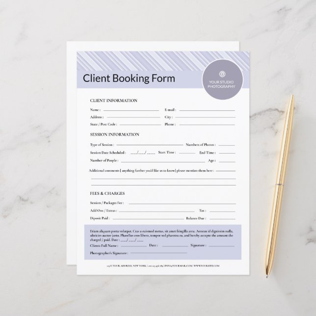 Photographer Client Contract Form Template (Front/Back In Situ)