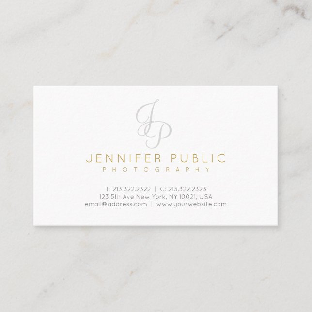 Photographer Creative Gold Text Monogram Modern Business Card (Front)