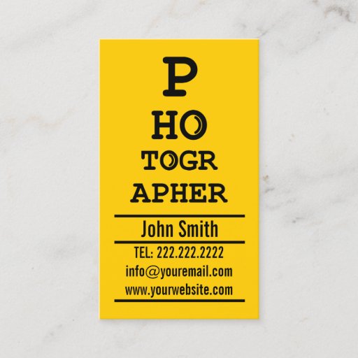 Customizable Yellow Optometrist photographer business card