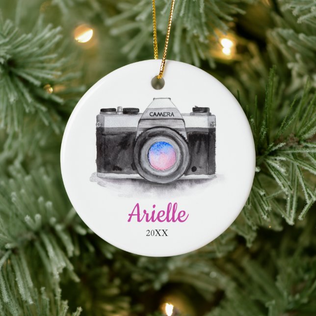 Photographer Custom Personalized Camera Christmas Ceramic Ornament (Tree)
