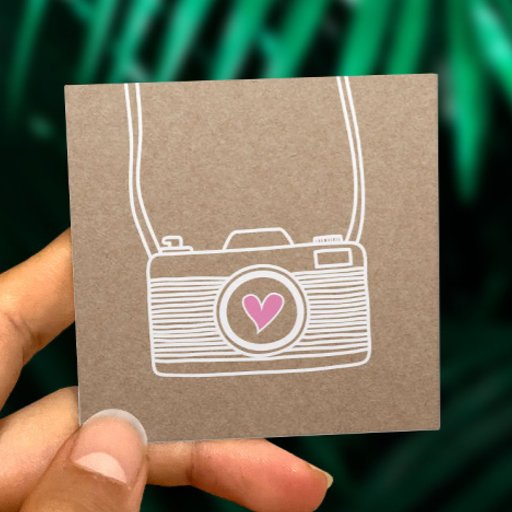 Customizable Photographer Cute Camera Photography Rustic Kraft Square Business Card
