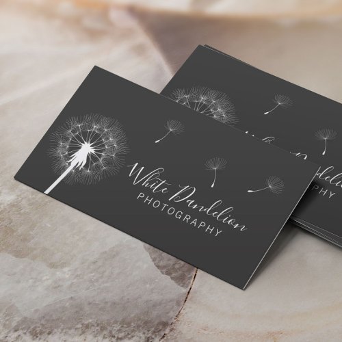 Dark Gray Dandelion Photography Business Cards