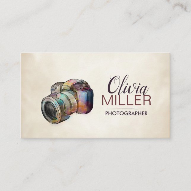 Photographer - DSLR Camera Watercolor sketch Business Card (Front)