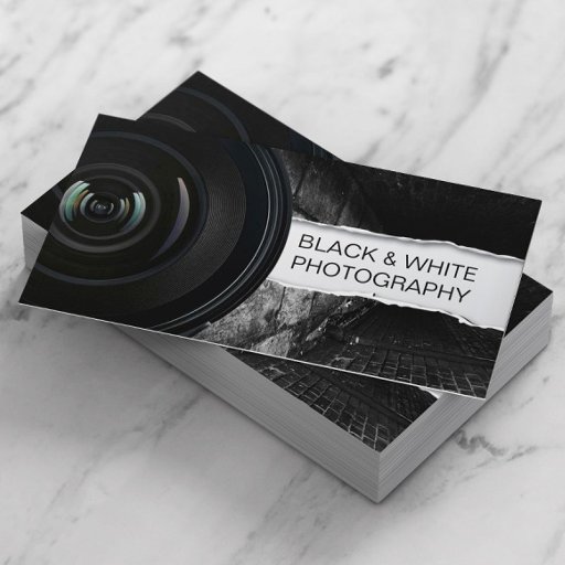 Customizable Big Lens Black &amp; White photography business card