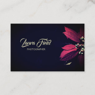 Photographer Elegant Red Flower Black Business Card