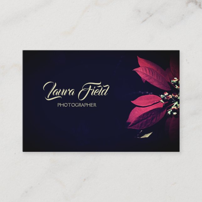Photographer Elegant Red Flower Black Business Card (Front)