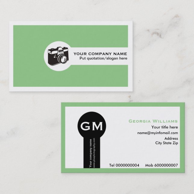 Photographer feminine business cards-sage green card (Front/Back)