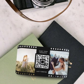 Photographer Film Roll Black White Photo QR Code  Business Card