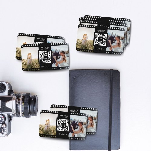 Photographer Film Roll Black White Photo QR Code  Business Card