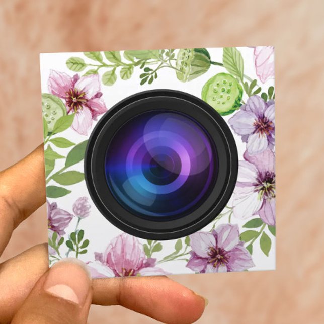 Photographer Floral Camera Elegant Photography Square Business Card (Creator Uploaded)