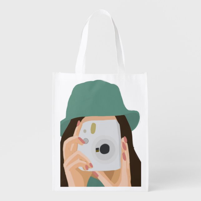 Photographer Girl Tote Bag – Illustrated Dark-Hair (Front)