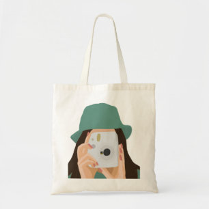 Photographer Girl Tote Bag – Illustrated Dark-Hair