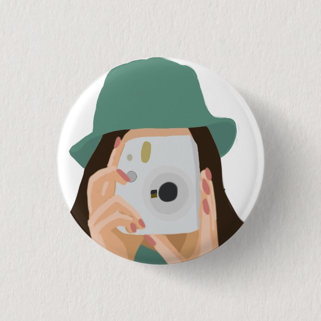 Photographer Girl Tote Bag – Illustrated Dark-Hair Button (Front)