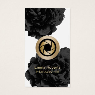 Photographer Gold Camera Black Floral Photography Business Card