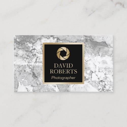 Photographer Gold Shutter Modern Marble Stone Business Card