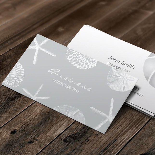 Photographer Gray Beach Seashells Photography Business Card (Creator Uploaded)