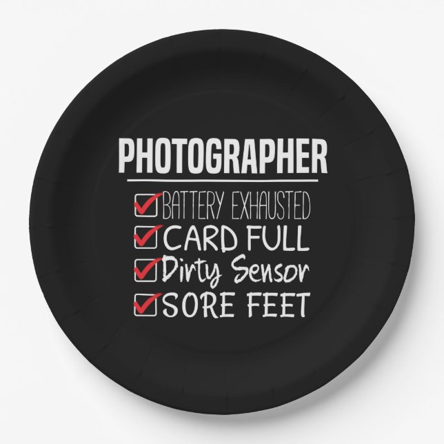 Photographer Life - Funny Photography Checklist Paper Plates (Front)