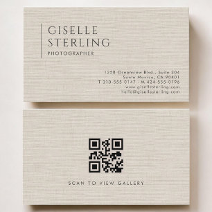 Photographer Luxury Neutral Linen QR Code Business Card