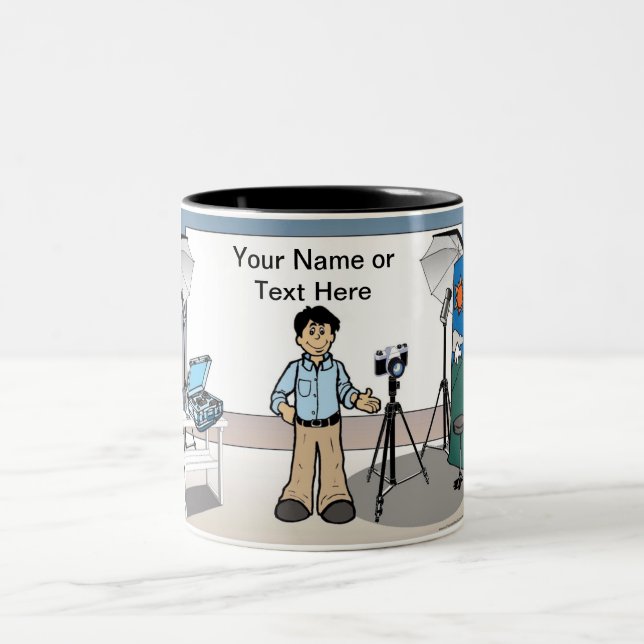 Photographer - Male Cartoon by PrintedPerfection Two-Tone Coffee Mug (Center)
