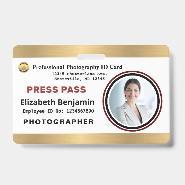 Photographer Media Employee Press Pass ID Card Badge (Front)
