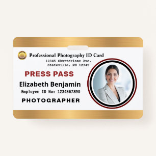 Photographer Media Employee Press Pass ID Card Badge