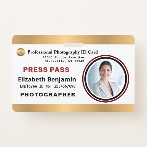 Photographer Media Employee Press Pass ID Card Badge