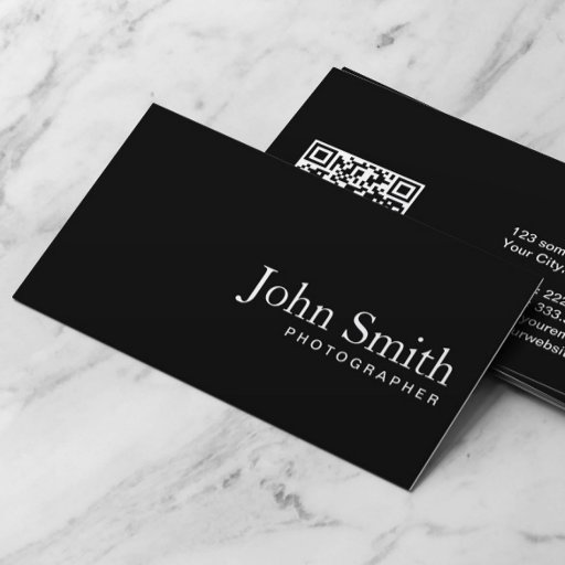 Customizable Plain Black QR Code Photographer Business Card