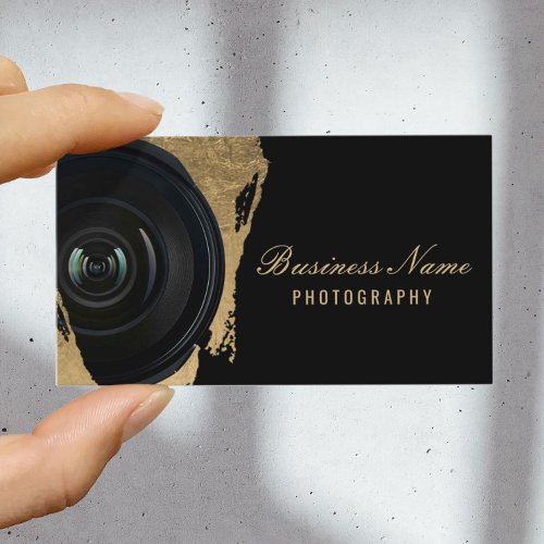 Photographer Modern Black  Gold Photography Business Card