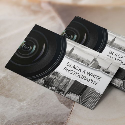 Photographer Modern Black  White Photography Business Card