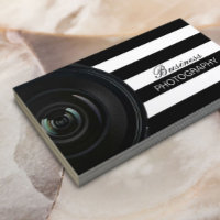 Photographer Modern Black & White Stripes Business Card