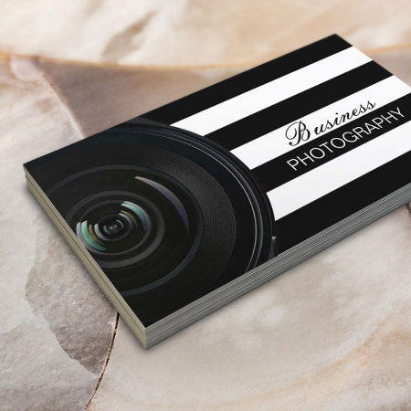 Photographer Modern Black & White Stripes Business Card