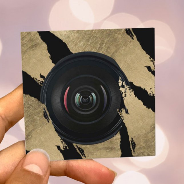 Photographer Modern Gold Brush Strokes Photography Square Business Card (Creator Uploaded)