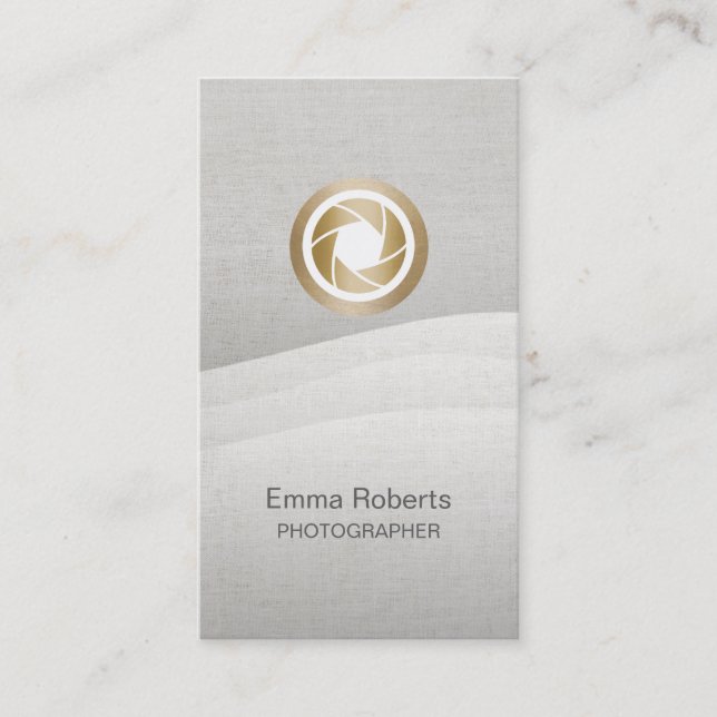 Photographer Modern Gold Shutter Logo Zen Flows Business Card (Front)